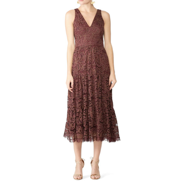 Dress the Population Dresses & Skirts - Dress The Population Madelyn Midi Dress Small Floral Lace Red Flaw